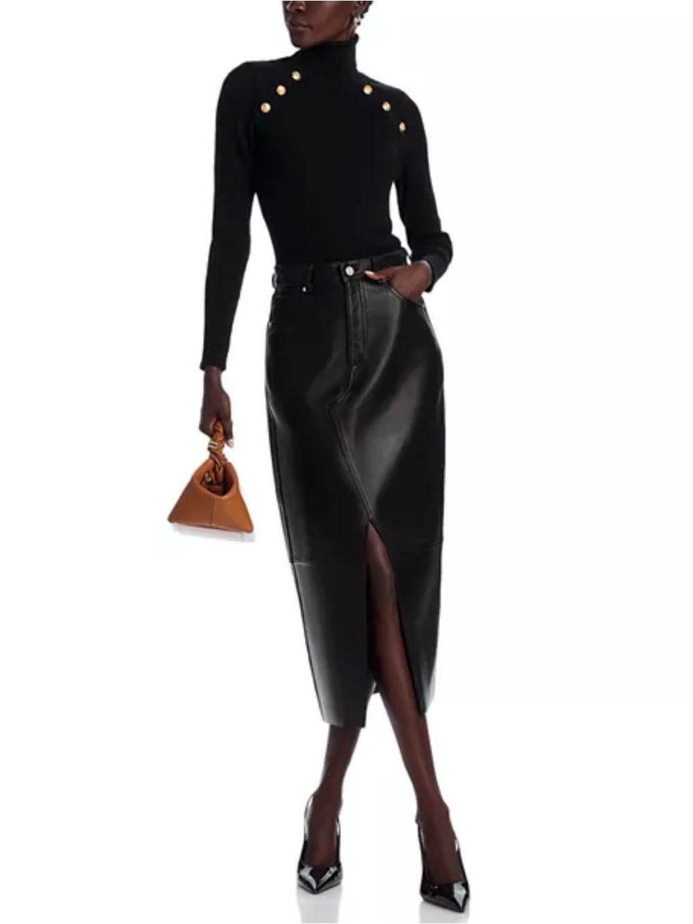 Express Black Turtleneck Sweater with Gold Button Detail